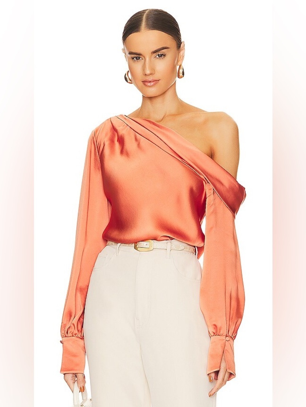 JONATHAN SIMKHAI Alice One Shoulder Top in Coral (124)